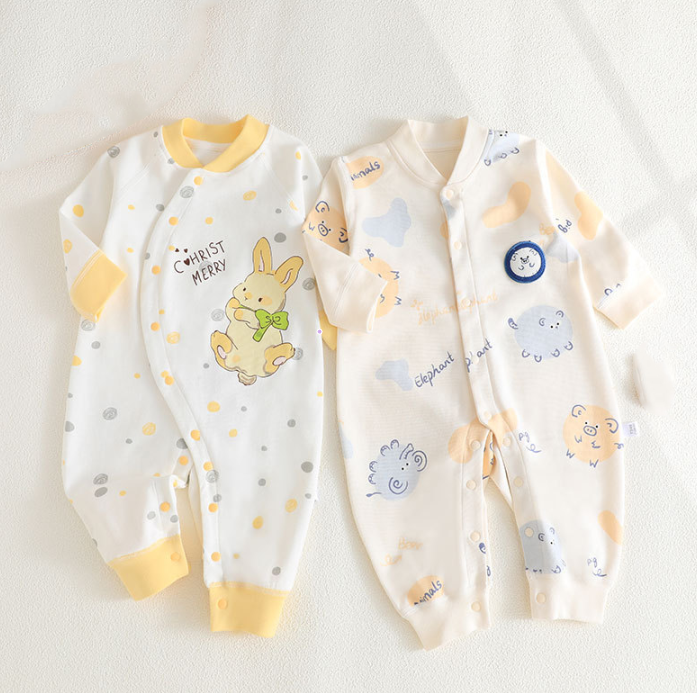 baby cartoon onesie. Pure cotton, newborn clothes, crawling clothes to sleep, four seasons, 59-90cm height, 02-24 months of age, class A,