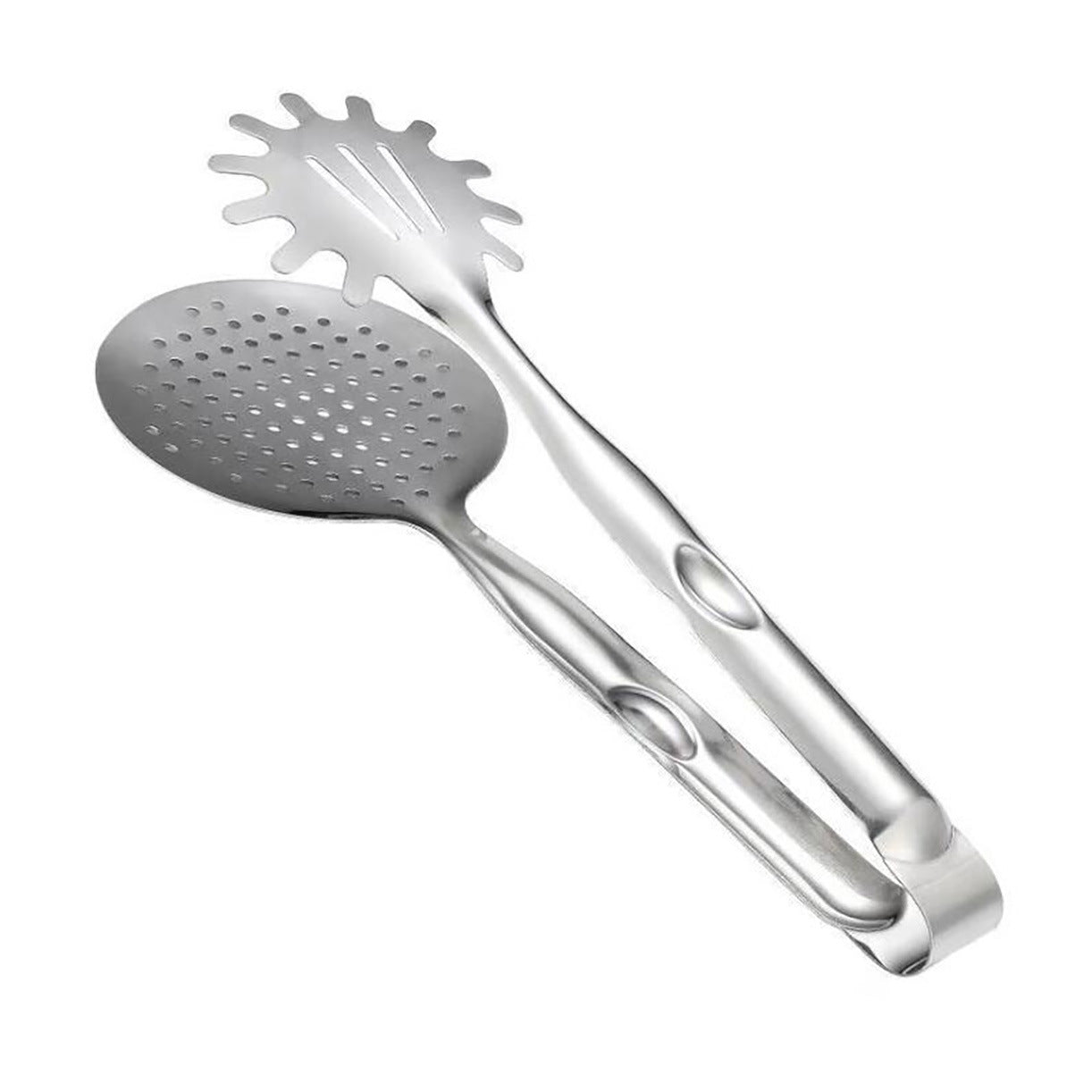 Kitchen Tong with Skimmer and Pasta Server Function Stainless Steel Deep Fried Tong, Noodle Tong Colander Oil Strainers Heat Resistant Food Grips Kitchen Cooking Tool