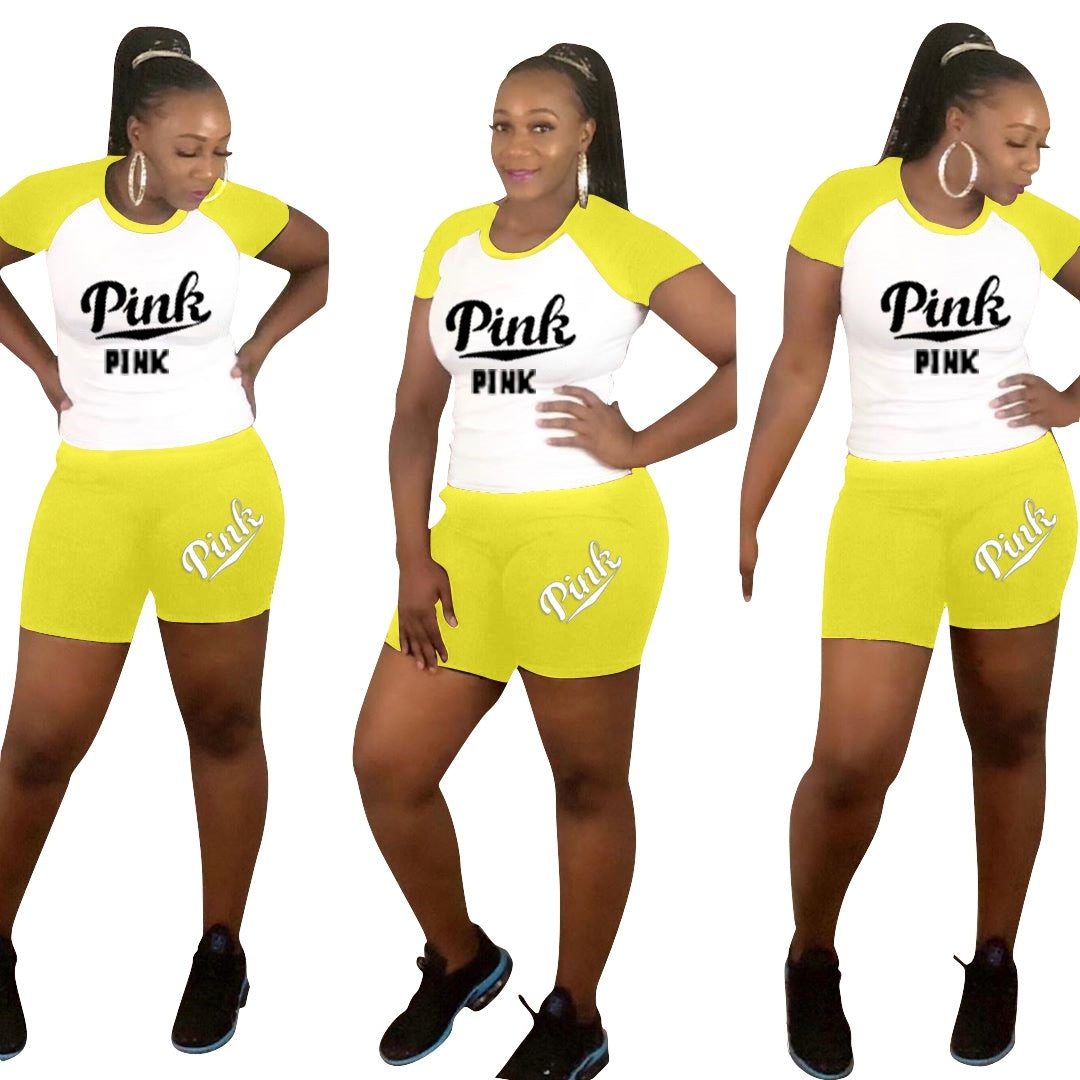 Colorblock Letter Printed Two Piece Set