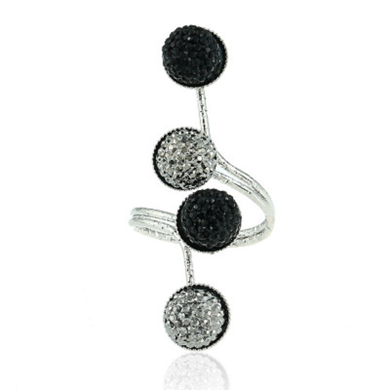 Open Ring with Black and White Resin Stones Womens Fashion