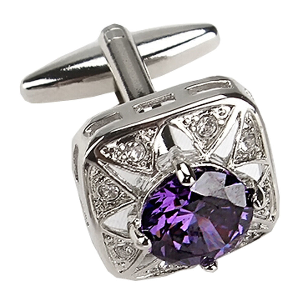 Exquisite Purple Rhinestone Shirts Cufflinks Stainless Steel Wedding Shirt Stud for Men