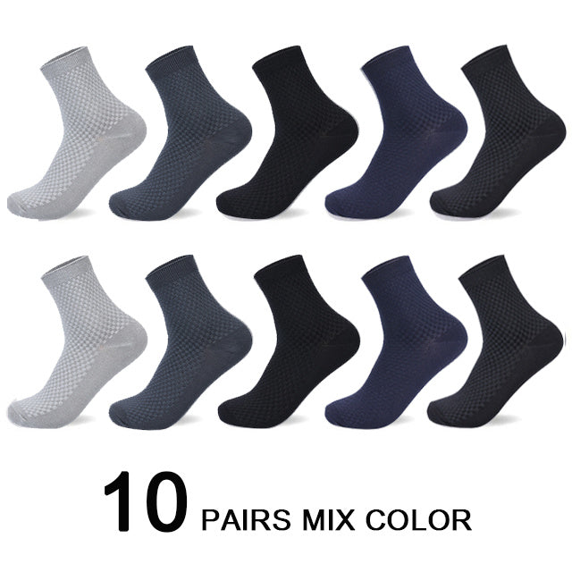 10 Pairs/Lot Men's Bamboo Fiber Socks 2022 New Compression Autumn Long Black Business Casual Man Dress Sock Gift Plus Size 42-45