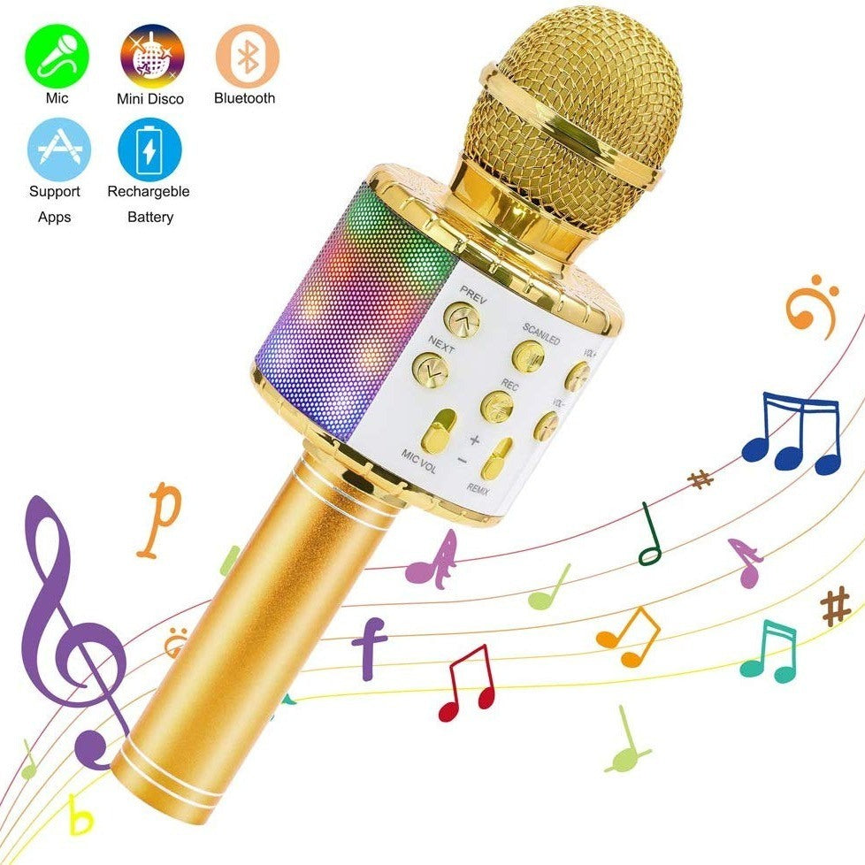 Wireless Karaoke Microphone BT Handheld Portable Speaker Home KTV Player With Dancing LED Lights Record Function For Kids