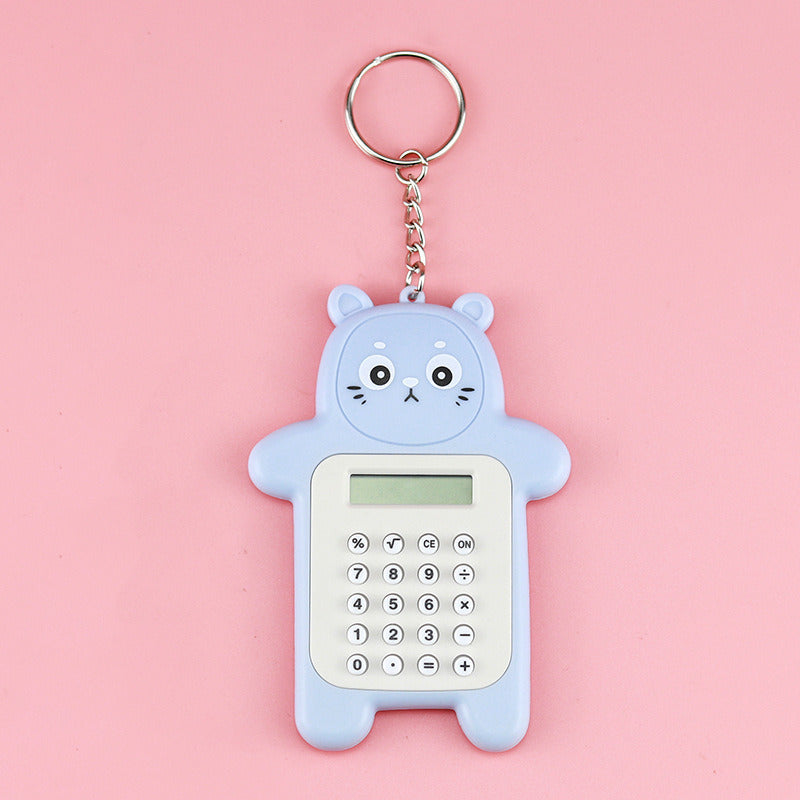 Cartoon Bear Portable Pocket Calculator With Keychain; 8-digit Display Quick Calculation For Students