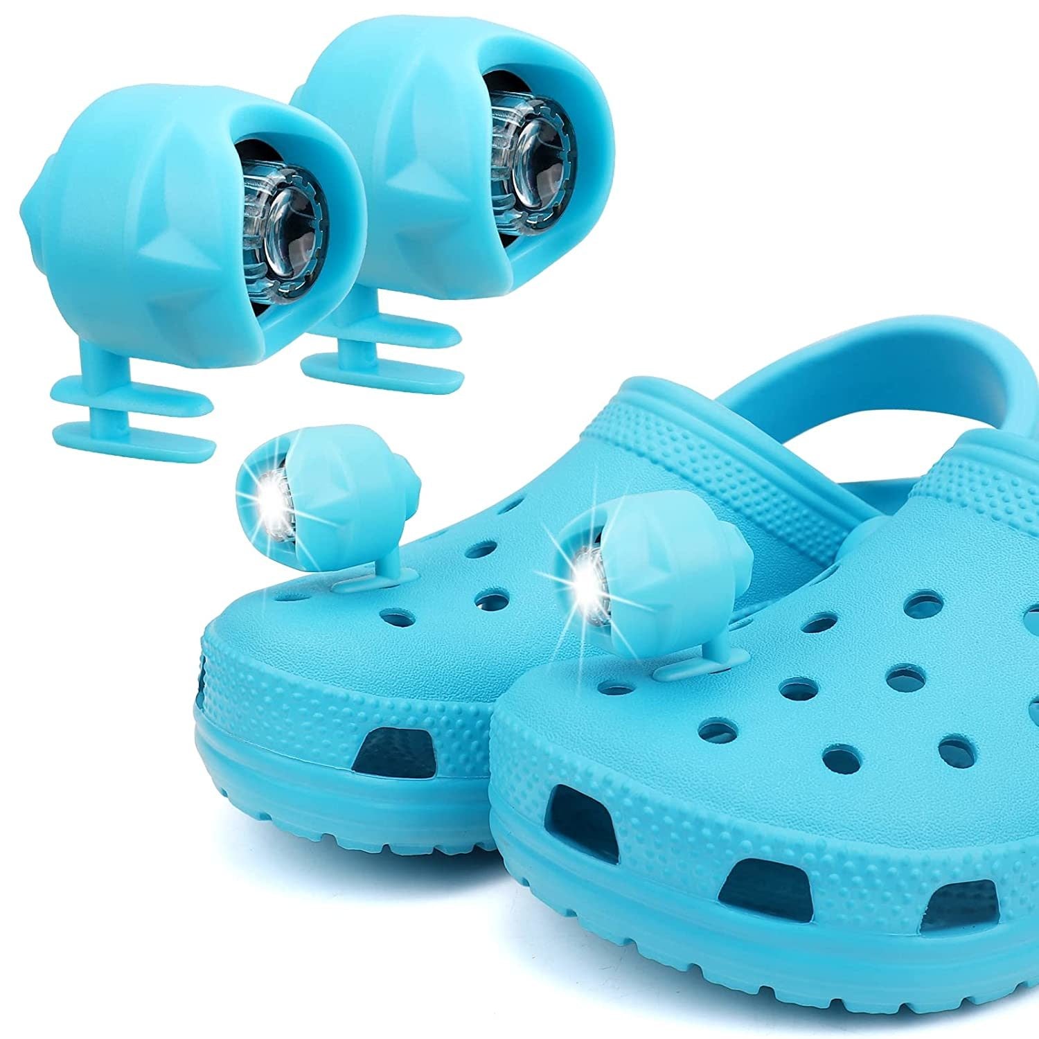 Headlights for croc; 2Pcs croc lights for shoes; light up croc charms for Dog Walking; Handy Camping; Waterproof; 3 Modes croc lights