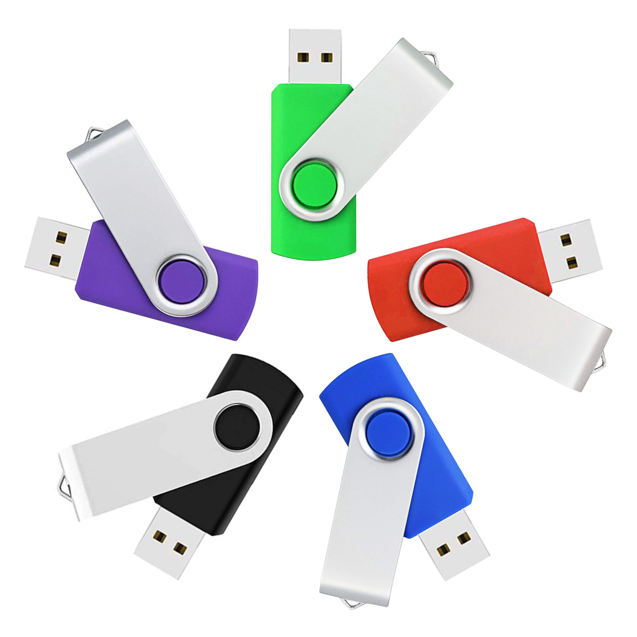 5 Packs Mix Color USB 2.0 Swivel USB Flash Drives Metal Thumb Drive Memory Stick Jump Drive With Lanyard For Storage And Backup