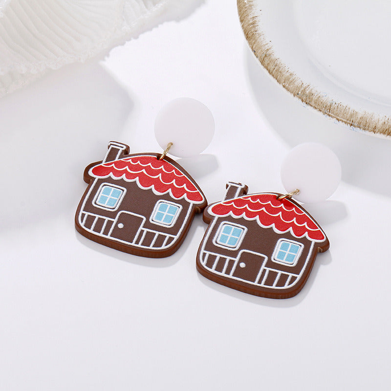 Christmas Snowflake Acrylic Earrings Christmas Tree Cartoon Pattern Print Love Earrings Skull Geometry Earrings Female