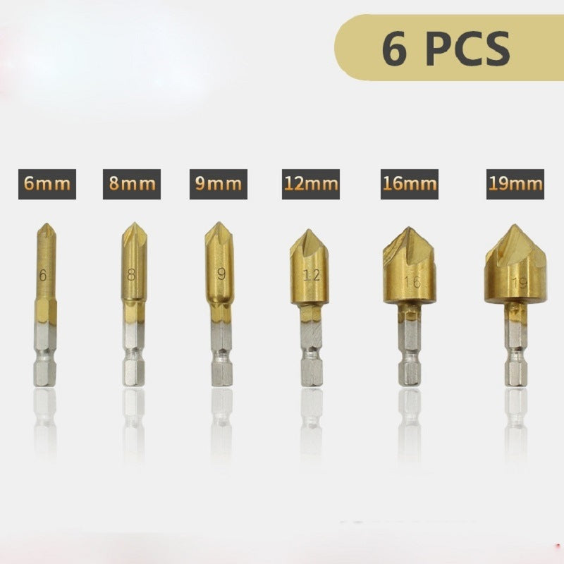 6 Pcs 6mm-19mm HSS Countersink Drill Bit Set Reamer Woodworking Chamfer Drill Counterbore Pliot Hole Cutter Screw Hole Drill