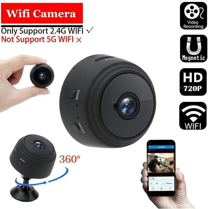 1pc A9 Mini Camera; HD 720P 2.4G Wifi IP Camera; Night Vision; Smart Home Security Wireless Mini Camcorder; Mobile Remote View Video Surveillance Camera; Motion Detection Alarm Push Baby Monitor