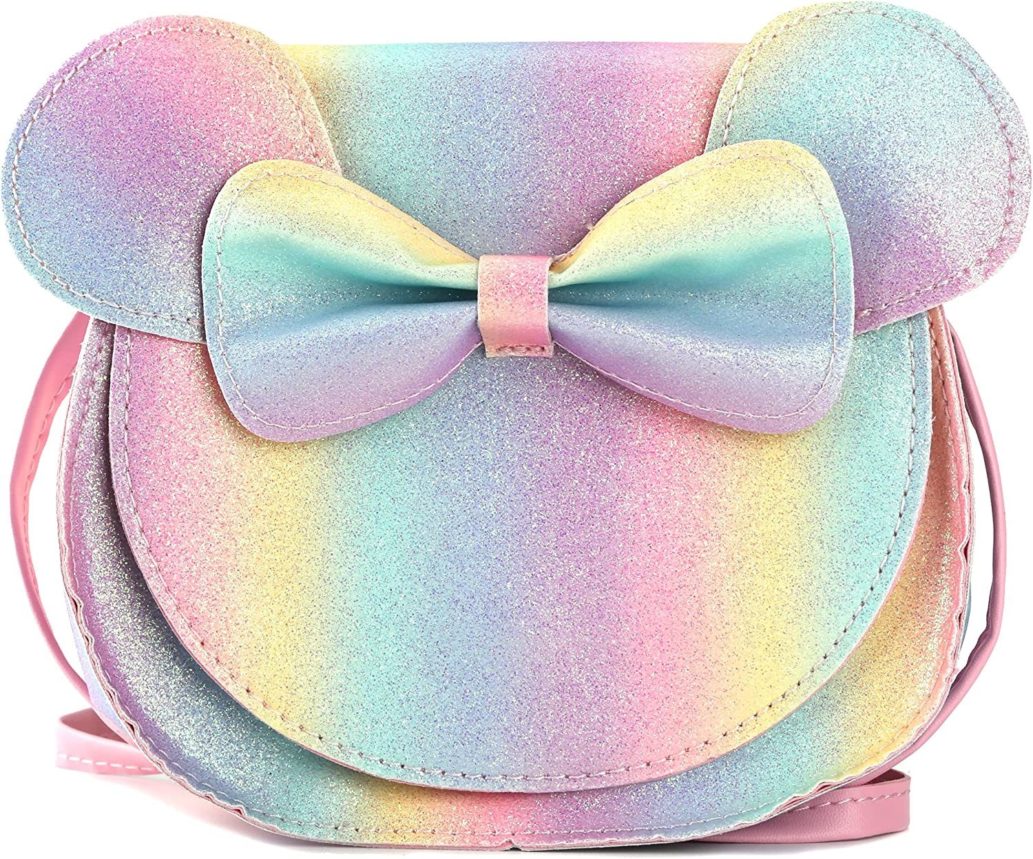 Little Mouse Ear Bow Crossbody Purse; PU Shoulder Handbag for Kids Girls Toddlers