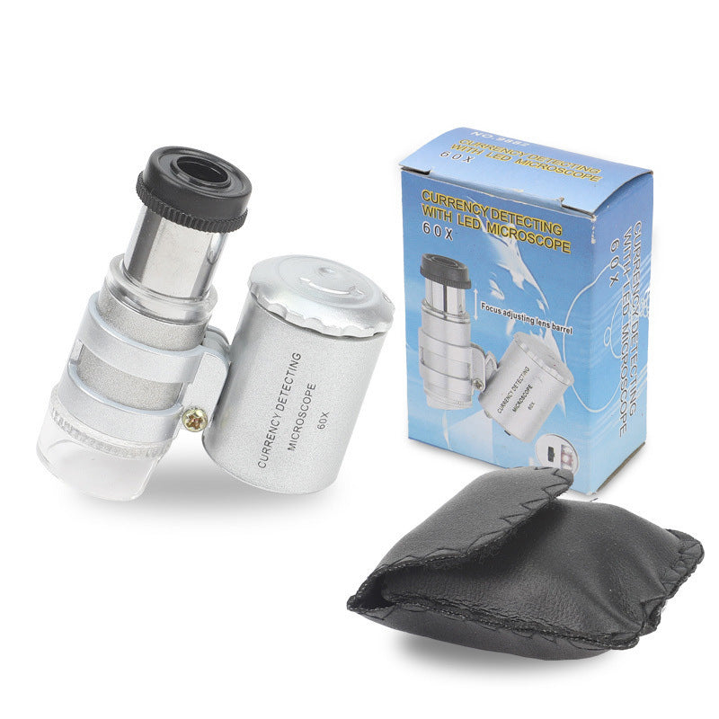 Mini 60x Microscope Magnifying Glass With LED Light Bag Jewelry Magnifying Glass With 10x Folding Pocket Magnifying Glass
