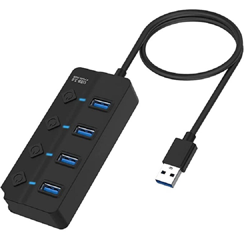 USB HUB; 4-Port USB 3.0 Data Hub With Individual On/Off Switches And Lights For MacBook; Laptop; Surface Pro; PC; Flash Drive; Mobile HDD (2.4FT/0.75M)