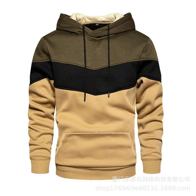 New men's fleece sweater splicing Hoodie autumn winter leisure sports sweater Plush casual coat