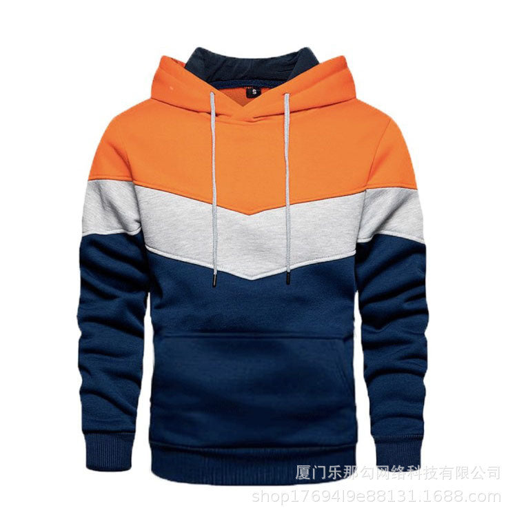 New men's fleece sweater splicing Hoodie autumn winter leisure sports sweater Plush casual coat