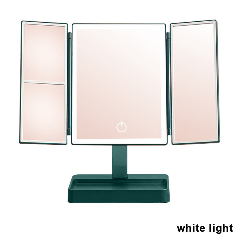 360° Adjust Foldable Makeup Mirror With LED Light Rechargeable Wireless 1-3X Magnifying 3 Tone Light Desktop Vanity Mirror Table