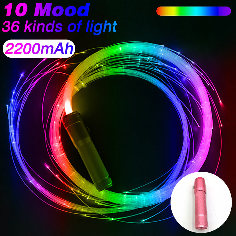 LED Fiber Optic Whip Disco Dance Whips 360° Swivel Glowing Whip 10 Modes Sparkle Flow Toy Rechargeable Light-Up Whip Party Props