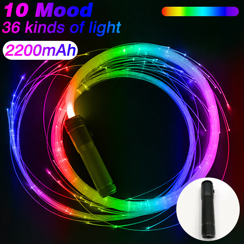 LED Fiber Optic Whip Disco Dance Whips 360° Swivel Glowing Whip 10 Modes Sparkle Flow Toy Rechargeable Light-Up Whip Party Props