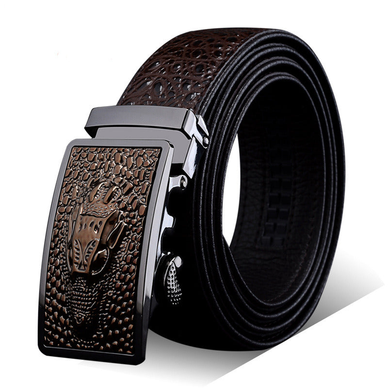 Men's leather cowhide belt Crocodile pattern belt Men's belt Wholesale automatic buckle belt Micro supply factory stock
