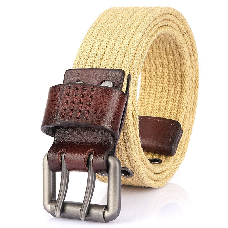 2021 New Thick Canvas Men's Double Needle Buckle Belt Jeans Casual Inner Belt