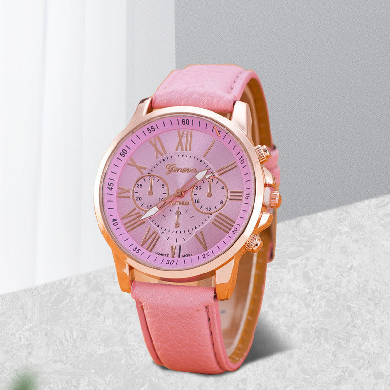 Double-Layer Pink Fashion Literal Simple Belt Watch Unisex Quartz Watch Light luxury for Bussiness Women