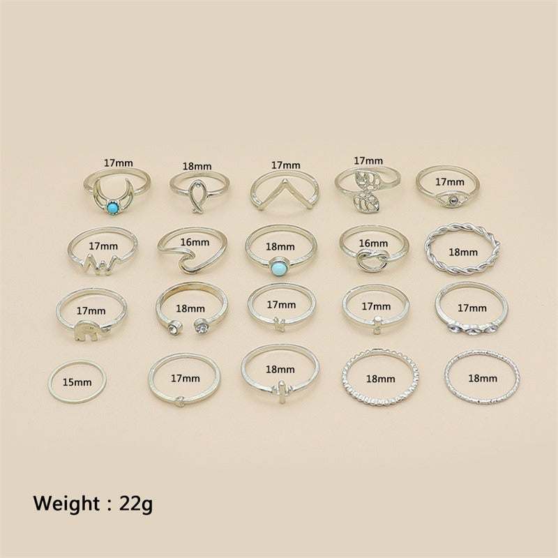 Bohemian Europe and America Cross Border Elephant Cross Moon Turquoise Match Sets Ring 20-Piece Set