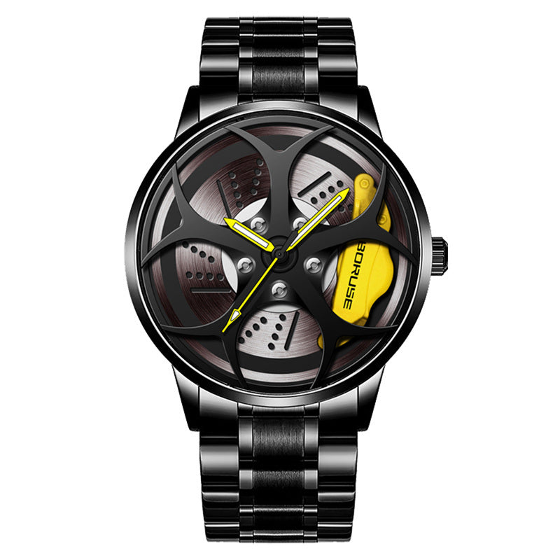 2023 Luxury Men's Fashion Car Wheel Watches Men Sports Waterproof Quartz Wristwatch Stainless Steel Wheel Hub Watch montre homme