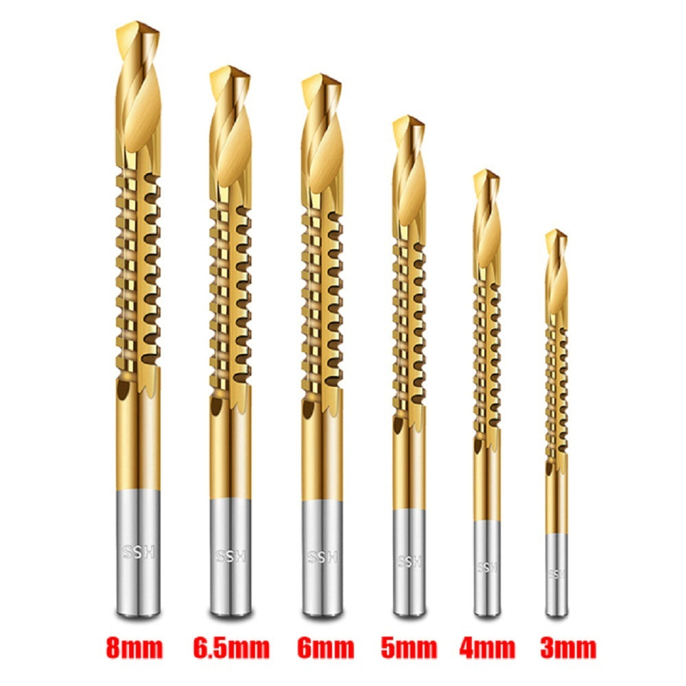 6PCS Cobalt Drill Bits Set Spiral Metric Composite Tap Drill Bit Tap Twist Drill Bit Wood Drill For Cutting Drilling Slotting
