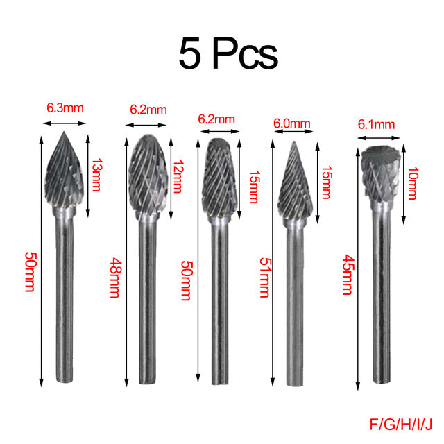 5Pcs Wood milling cutter grinding carbide tungsten steel double rotary file head woodworking grinding head root carving cutter