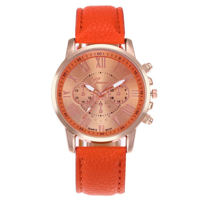 Fashion Women Orange Leather Watches Unisex Quartz Wrist Watch for Women Bussiness Casual Watch