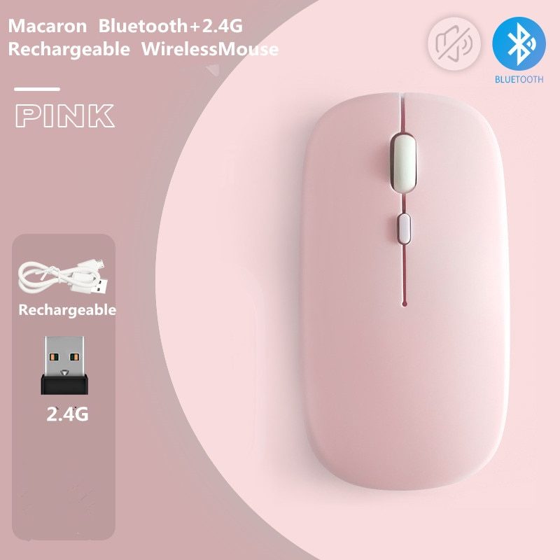Macaron Rechargeable Wireless Bluetooth Mouse 2.4G USB Mice For Android Windows Tablet Laptop Notebook PC For IPAD Mobile