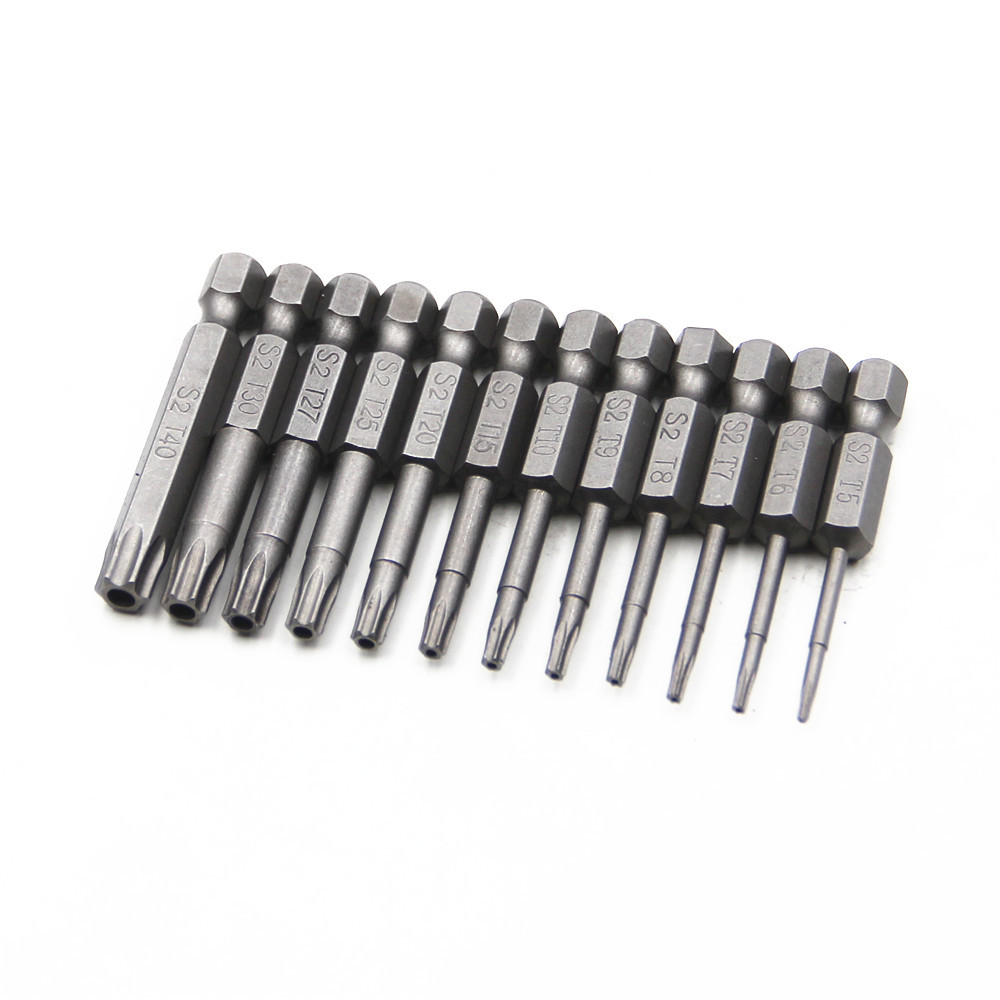 12PCS 1/4" Hex Bits Driver Tamper Proof Security Drill Magnetic Bit Set Torx Screwdriver Flat Head F1FC High Quality 50mm