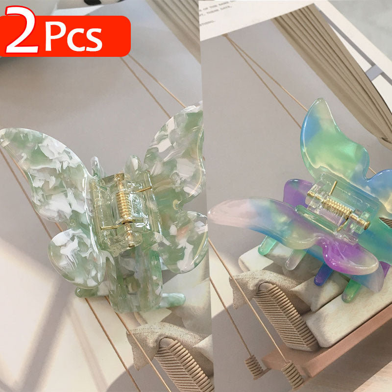 2Pcs Acetate Butterfly Hair Claw Banana Clip Barrettes Sweet Fairy Geometric Hair Clip Gradient Hairpin Claws Hair Accessories