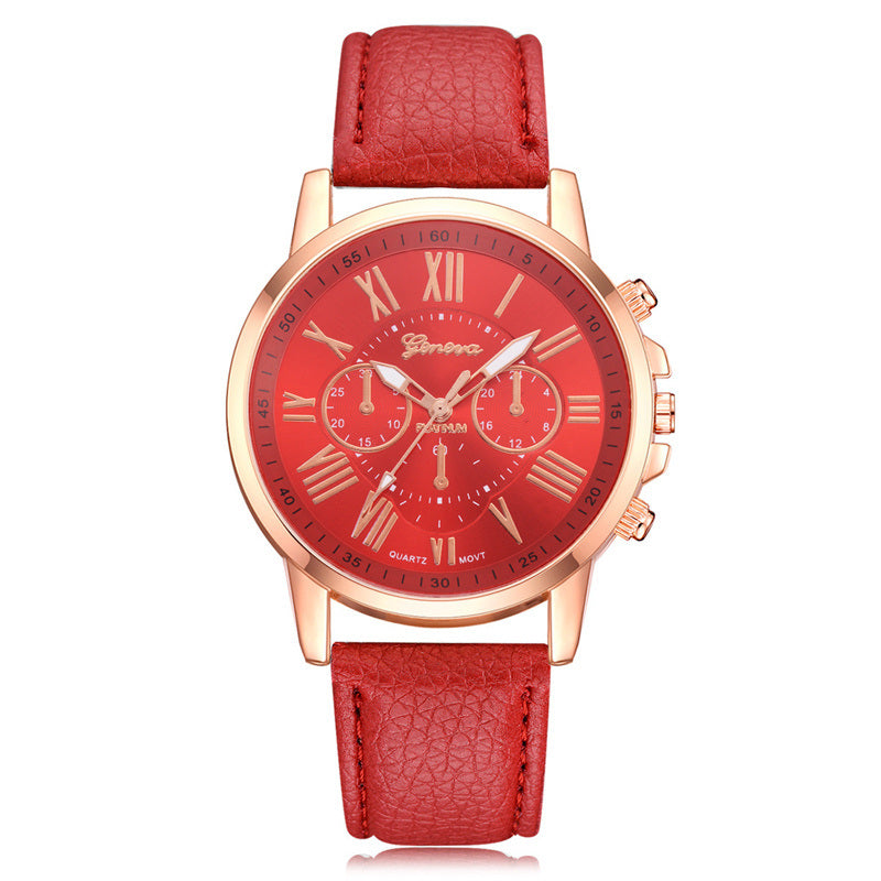 Fashion Women Red Watches Unisex Leather Quartz Wrist Watch for Women Bussiness Casual Watch