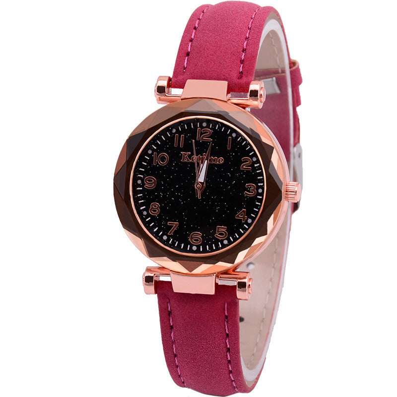 Women's Starry Sky Bright Watches Korean Women Quartz Watch Ladies Hot Pink Leather Belt Watch reloj mujer