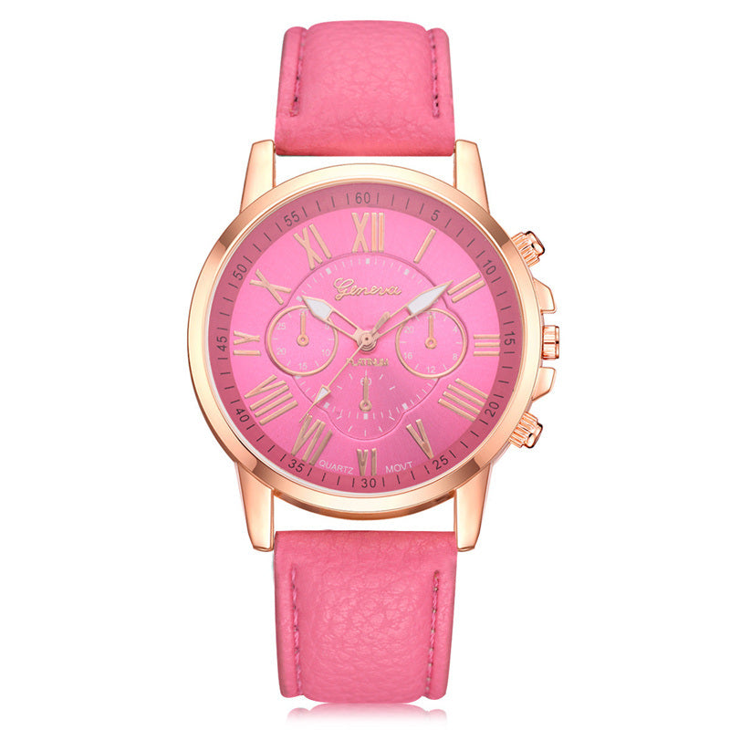 Geneva Fashion Women Pink Leather Watches Unisex Quartz Wrist Watch for Women Bussiness Casual Watch relogio feminino