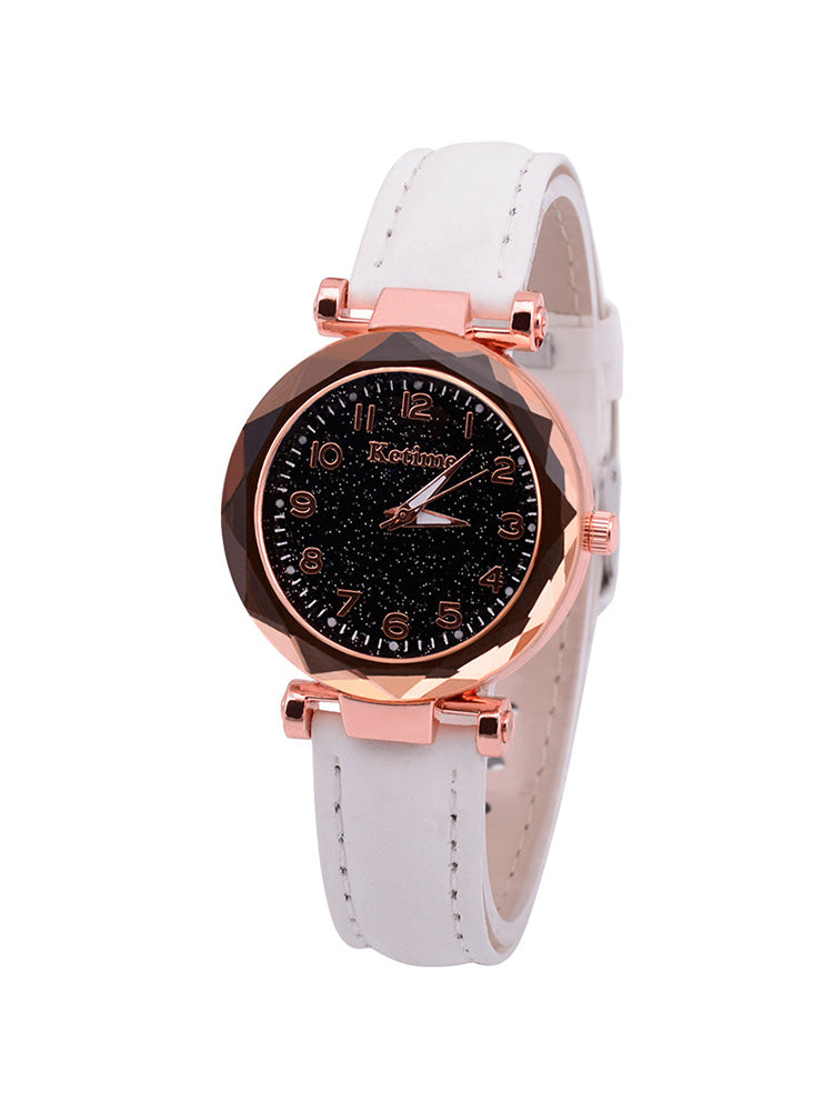 Women's Starry Sky Bright Watches Korean Rose Gold Women Quartz Watch Ladies Watch Leather Belt Watch