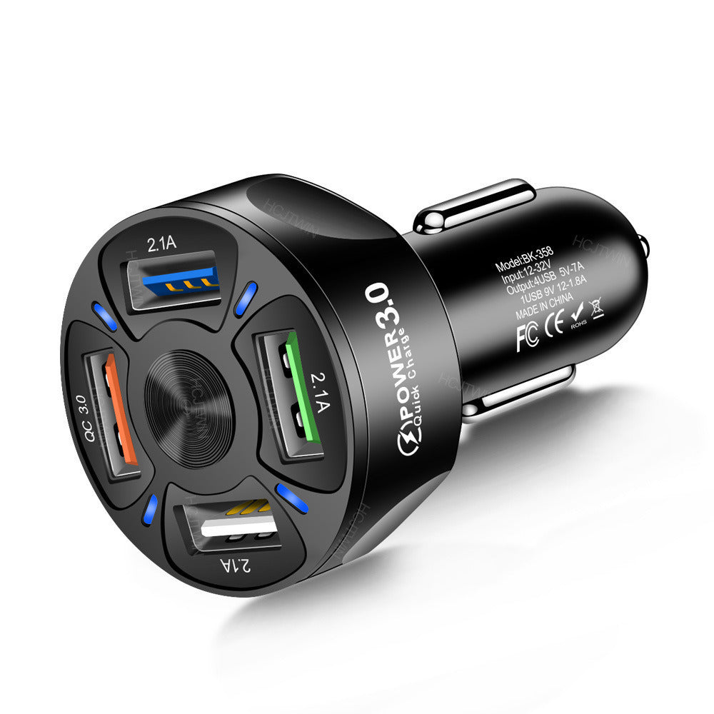 3A Qc3.0 4USB Car Charger Fast Charge Car Charger One-to-Four Mobile Phone Car Charger