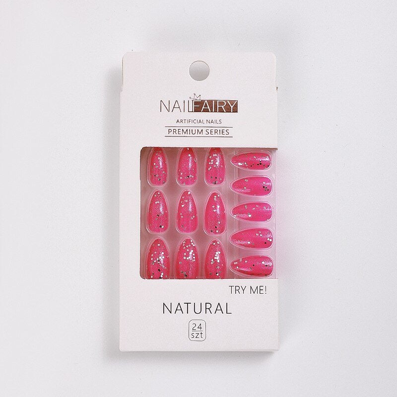 24pcs Each Box Detachable Almond False Nails Press On Nails Wearable Fake Nail Tips with Design Full Cover Nail Manicure