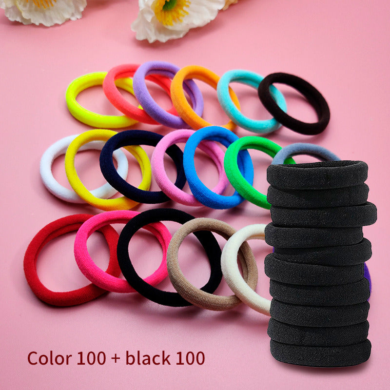 200 Pieces Headwear Seamless Rubber Band Hair Ring Hair Rope Hair Rope High Elastic Tie Hair Black Colors