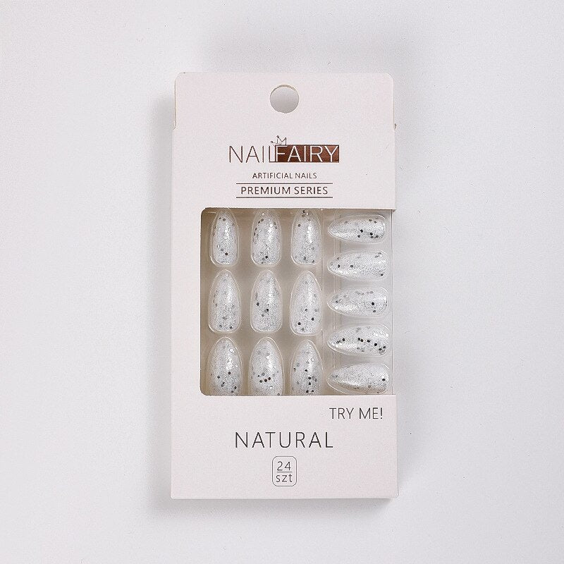 24pcs Each Box Detachable Almond False Nails Press On Nails Wearable Fake Nail Tips with Design Full Cover Nail Manicure