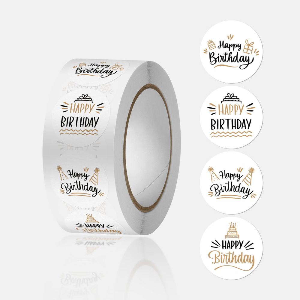 500pcs/roll Happy Birthday Stickers Roll; 2.5x2.5cm Happy Birthday Stickers Lables for Gift Wrapping