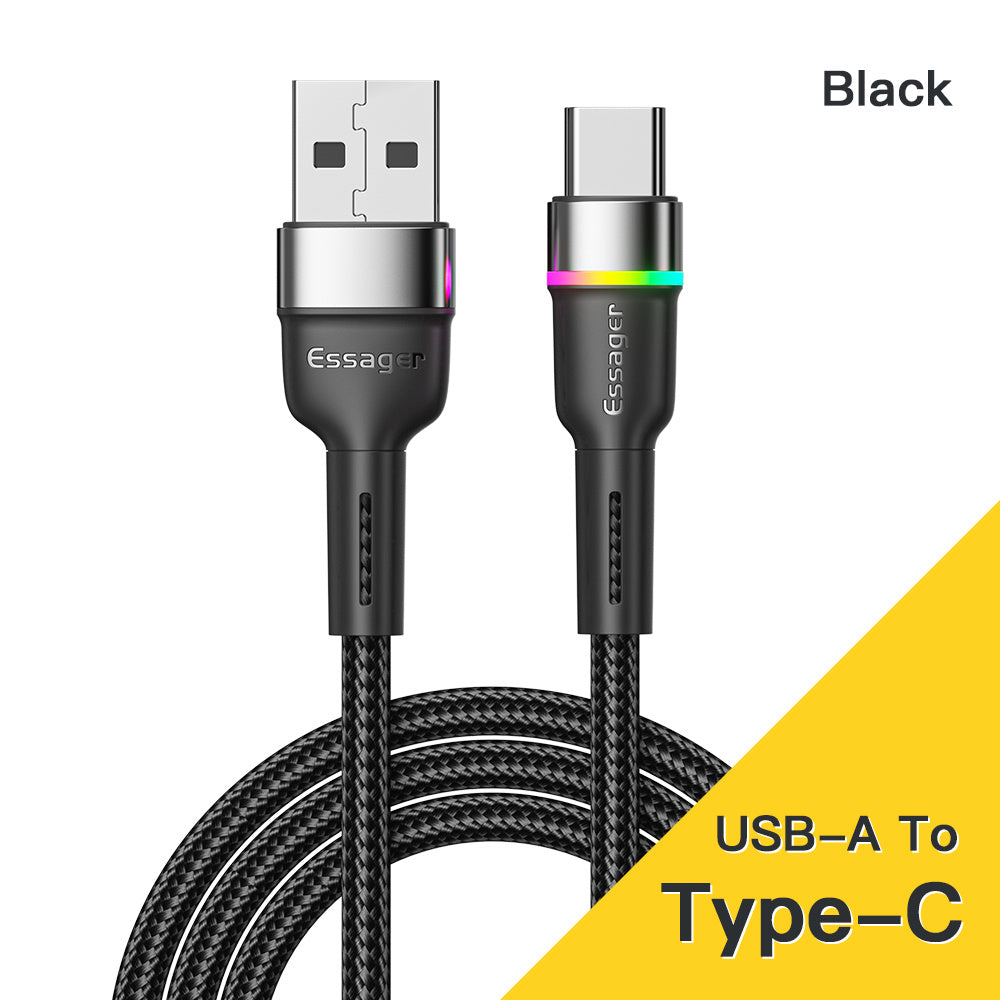 Essager 2M USB Type C Cable Mobile CellPhone Charger Fast Charging Cord For Xiaomi 11 12 Poco F3 Realme Huawei Oneplus Data Wir