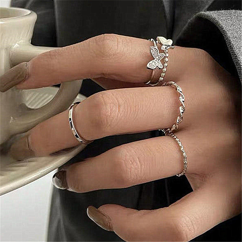 Creative Super Immortal Butterfly Spiral four-piece Ring female ins style simple open knuckles temperament quality food ring