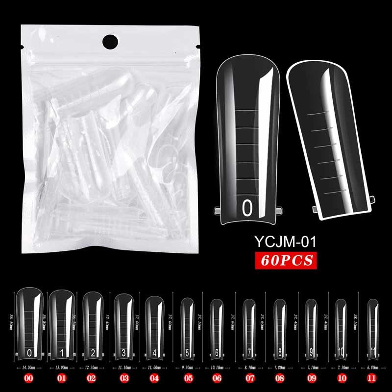 60pcs False Nail Tips Sculpted Full Cover Nail Tips Fake Finger UV Gel For Extension Building Gel Polish Fake Artificial Tool