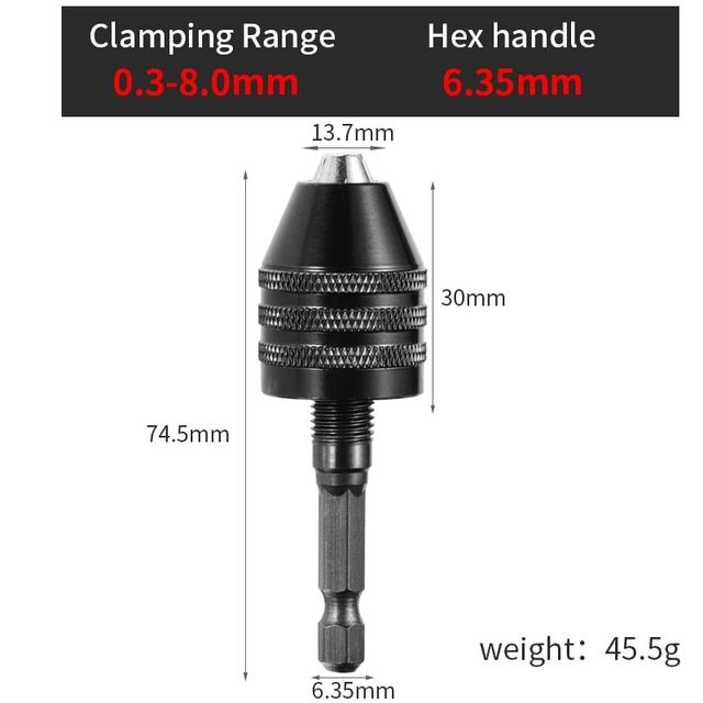 0.3-8.0 6.35mm HexDrill Chuck Keyless Screwdriver Impact Driver Adaptor Electric Micro Motor Clamp Mini Chuck Fixture Hex Shank