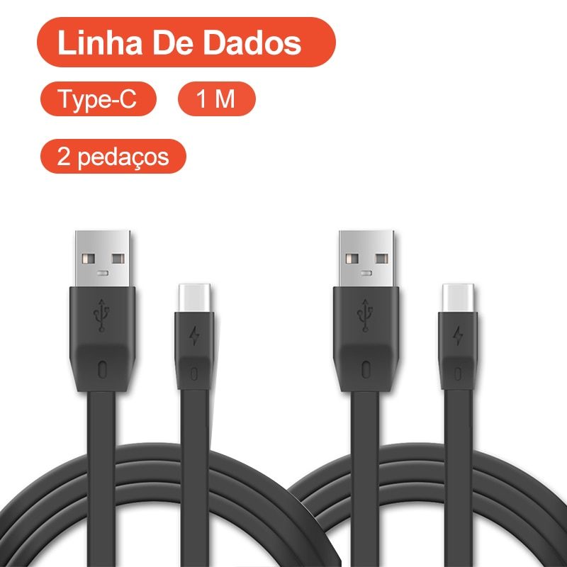 2 Pces 1 M Preto Tpe Macarronete-como Usb Cable-3A De Carregamento Rápido; Adequado Para O Telefone Móvel Android Typec