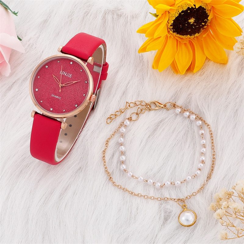 2pcs Women's Watches Set Female Clock Luxury Brand Design Women Watches Simple Fashion Ladies Watches(No Box)
