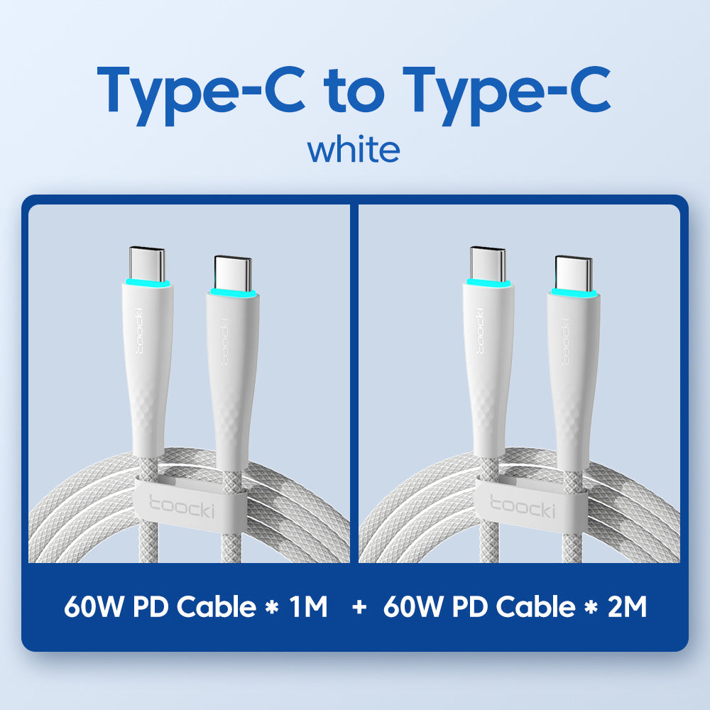 Toocki 2 pack PD 60W 1m and 2m USB C To Type C Cable Fast Charging Charger Cable 2pcs For Macbook Huawei Xiaomi POCO Samsung