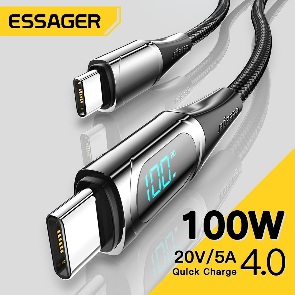 Essager C To C 100W/5A PD Fast Charging Charger Wire Cord For Macbook Xiaomi Samsung Type-C USBC Cable 1M