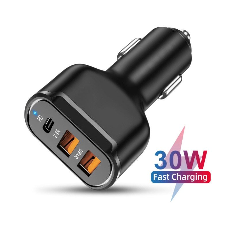 30W New PD Car Charger PD + 2.4A Dual USB Car Charger 30W Three-Port PD Car Charger 30WPD Car Charger